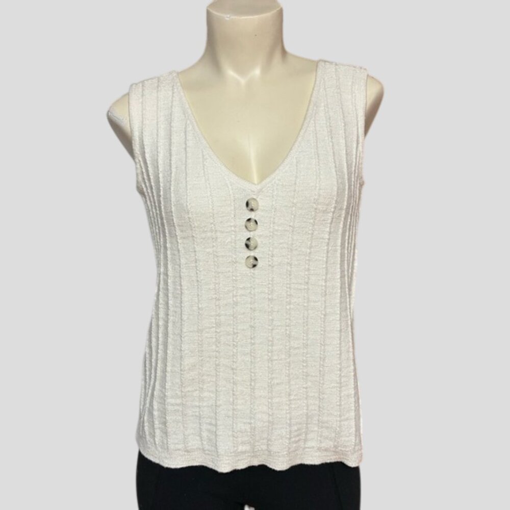 Kaily K White Textured Ribbed Stretch Sleeveless Knit Tank Top